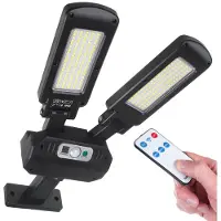 Macleans Solar Straßenlampe mit Bewegungs- und Dämmerungssensor IP54 5W 2x 450 Lumen 6500K Zwei Lichtquellen Fernbedienung Solarlampe Außenwandleuchte Außenbeleuchtung 3 Beleuchtungsmodi