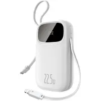 Baseus Powerbank EnerFill FC31, 20000 mAh, 22,5 W, mit digitaler Anzeige und 2 integrierten Kabeln (USB-C + Lightning) - weiß