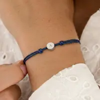 Yoursurprise Personalisiertes Kordelarmband - Blau - Silber rund