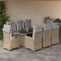 vidaXL "Rabatt" 9-tlg. Garten-Essgruppe - mit tishe & Stuhl - mit Kissen Beigemischung Poly Rattan - Lounge-Dining set CC9455