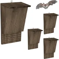 Relaxdays Fledermauskasten, 4er Set, Unterschlupf für Fledermäuse, HBT 34 x 22,5 x 12,5 cm, Fledermaushotel, Holz, braun