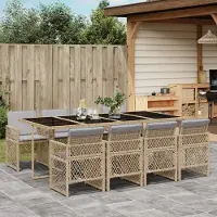 vidaXL "Rabatt" 9-tlg. Garten-Essgruppe - mit tishe & Stuhl - mit Kissen Beige Poly Rattan - Lounge-Dining set CC9318