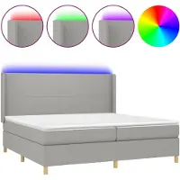 Syfax Boxspringbett mit Matratze & LED Hellgrau 200x200 cm Stoff