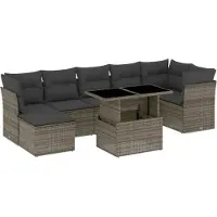 vidaXL 8-tlg. Garten-Sofagarnitur mit Kissen Grau Poly Rattan