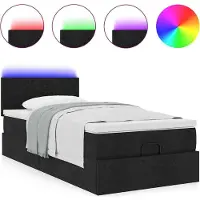 Syfax Ottoman-Bett mit Matratze & LEDs Schwarz 100x200 cm Stoff