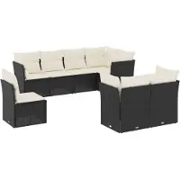 vidaXL 8-tlg. Garten-Sofagarnitur mit Kissen Schwarz Poly Rattan