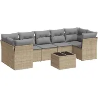 vidaXL 8-tlg. Garten-Sofagarnitur mit Kissen Beige Poly Rattan