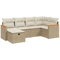 vidaXL 6-tlg. Garten-Sofagarnitur mit Kissen Beige Poly Rattan