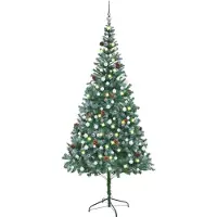 Syfax Künstlicher Weihnachtsbaum mit Beleuchtung Kugeln Zapfen 210 cm