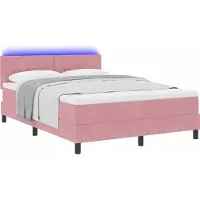 Syfax LED Boxspringbett mit Matratze mit LED Rosa 140 x 190 cm Samt
