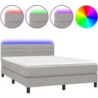 Syfax Boxspringbett mit Matratze & LED Hellgrau 140x200 cm Stoff