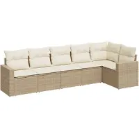 vidaXL 6-tlg. Garten-Sofagarnitur mit Kissen Beige Poly Rattan