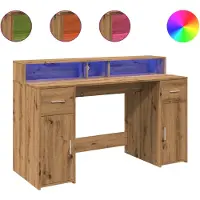 vidaXL LED-Schreibtisch Artisan-Eiche 140x55x91 Holzwerkstoff