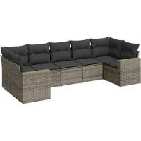 vidaXL 7-tlg. Garten-Sofagarnitur mit Kissen Grau Poly Rattan