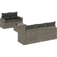 vidaXL 6-tlg. Garten-Sofagarnitur mit Kissen Grau Poly Rattan
