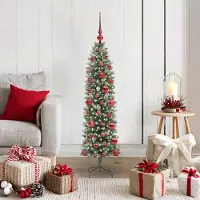 vidaXL "Schlussverkauf" Künstlicher schlanker Weihnachtsbaum(1 pc) - Kunstbaum/Tannenbaum - Grün und Weiß 120 cm C7367