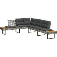 vidaXL Gartensofa in L-Form mit Kissen Grau Poly Rattan und Akazie