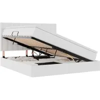 Syfax Bett mit Stauraum und LED Reinweiß 160 x 200 cm Kunstleder