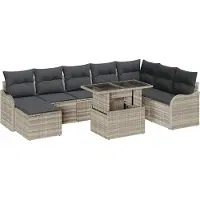 vidaXL Gartensofa-set 9 Stk. Hellgrau [Synthetisch]: Poly Rattan