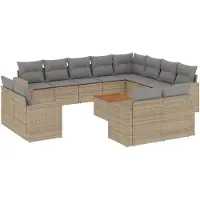 vidaXL 13-tlg. Garten-Sofagarnitur mit Kissen Beige Poly Rattan