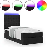 Syfax Ottoman-Bett mit Matratze & LEDs Schwarz 100x200 cm Stoff