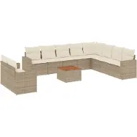 vidaXL 11-tlg. Garten-Sofagarnitur mit Kissen Beige Poly Rattan