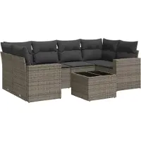 vidaXL 7-tlg. Garten-Sofagarnitur mit Kissen Grau Poly Rattan