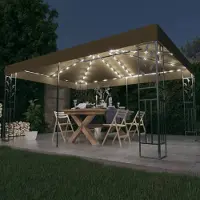 vidaXL Pavillon mit Doppeldach & LED-Lichterkette 3x4 m Taupe , Pavillons & Partyzelte Design 2024
