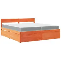 Syfax Bett mit Schubladen und Matratze Wachsbraun 200x200 Massivholz