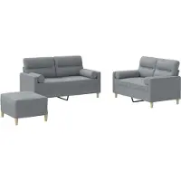 vidaXL 3-tlg. Sofagarnitur mit Kissen Hellgrau Stoff