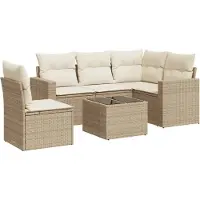 vidaXL 6-tlg. Garten-Sofagarnitur mit Kissen Beige Poly Rattan