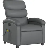 Syfax Grauer Kunstleder Massagesessel mit manueller Liegefunktion, schmutzabweisend, bis 110 kg, 70x92x99,5 cm