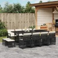 vidaXL "Rabatt" 13-tlg. Garten-Essgruppe - mit tishe & Stuhl - mit Kissen Schwarz Poly Rattan - Lounge-Dining set CC9322