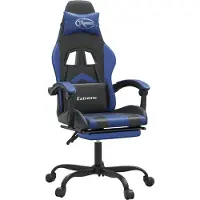 Syfax Gaming-Stuhl mit Fußstütze Schwarz und Blau Kunstleder