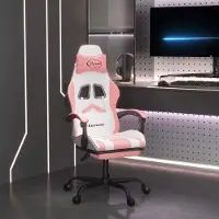 vidaXL Hochwertig Gaming-Stuhl mit Fußstütze Drehbar Weiß & Rosa Kunstleder 349612