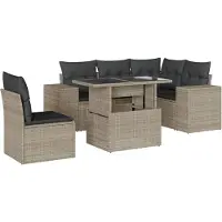 vidaXL 6-tlg. Garten-Sofagarnitur mit Kissen Hellgrau Poly Rattan