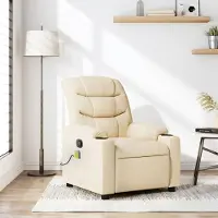 vidaXL Möbel Massage-Relaxsessel, cremefarbener Stoff - Fernseh- & Relaxsessel 3206919