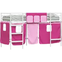 Syfax Kinder Loft Bettgestell mit Vorhängen Weiß und Rosa 90 x 190 cm