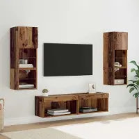 vidaXL 2025 Moderne TV-Wandmöbel mit LED-Lichtleisten 6er-set Altholz Holzwerkstoff - TV-Schränke designMöbel 7581704