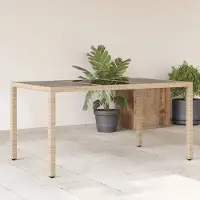 vidaXL Design Gartentisch mit Glasplatte Beige 150x90x75 cm Poly Rattan, Gartentische 2024 Neu