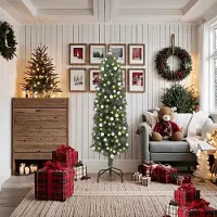 vidaXL Eleganten-Stil Schlanker Weihnachtsbaum Grün 180 cm Plastik und Metall,Künstliche Weihnachtsbäume DE568210