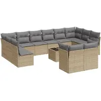 vidaXL 13-tlg. Garten-Sofagarnitur mit Kissen Beige Poly Rattan