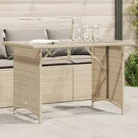 Prolenta Maison Exclusive - Gartentisch mit Glasplatte Beige 110x68x70 cm Poly Rattan
