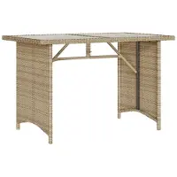 Syfax Gartentisch mit Glasplatte Beige 110x68x70 cm Poly Rattan