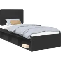 Syfax Bettrahmen Schwarz 90 x 200 cm Massives Kiefernholz