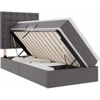 Syfax Bett mit Stauraum und LED mit LED Grau 100 x 200 cm Kunstleder