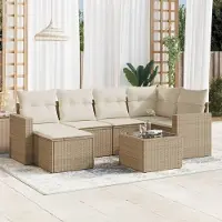 vidaXL CLORIS 7-tlg. Garten-Sofagarnitur - mit Kissen - Beige Poly Rattan - Gartenstühle LL0000255203
