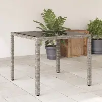 vidaXL CLORIS Gartentisch mit Glasplatte Grau 90x90x75 cm Poly Rattan 365526