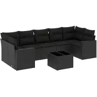 vidaXL 8-tlg. Garten-Sofagarnitur mit Kissen Schwarz Poly Rattan