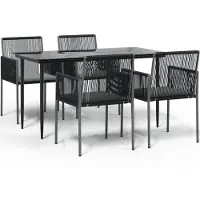vidaXL 5-tlg. Garten-Essgruppe mit Kissen Schwarz Poly Rattan & Stahl